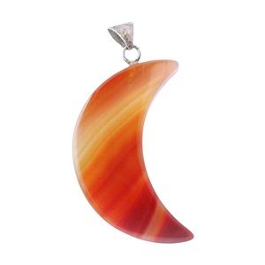 Banded Agate Crescent Moon Necklace Pendant Large Red Orange Carved Gemstone